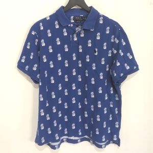 Polo Ralph Lauren Classic Fit Blue White Pineapple Print Collared Polo Shirt
